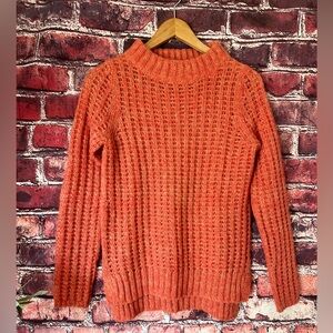 Anthropologie Field of Flowers Waffle Stitch Mock Neck Sweater Coral